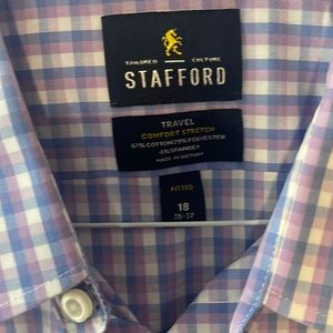 Mens worn once Stafford button down shirt. Neck size 18, fitted.